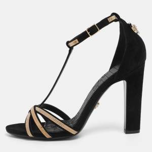 Pre Owned Versace Black Suede Medusa Ankle Strap Sandals Size 41