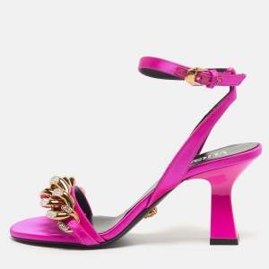 Pre Owned Versace Medusa Chain Size 36 Pink Satin Ankle Strap Sandals