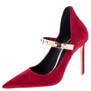 Pre Owned Versace Red Suede Medusa Strap Pointed Toe Pumps Size 40