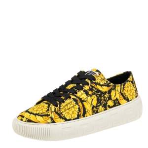 Versace Yellow/Black Canvas Greca Barocco Low Top Sneakers Size 41.5