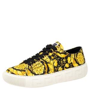Versace Yellow/Black Canvas Greca Barocco Low Top Sneakers Size 40