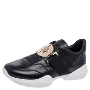 Versace Black Leather Medusa Strap Sneakers Size 39
