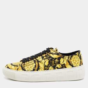 Versace Yellow/Black Canvas Greca Barocco Low Top Sneakers Size 39.5