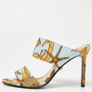 Versace Multicolor Flower Print Canvas Slide Sandals Size 39
