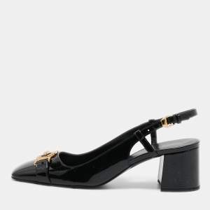 Versace Black Patent Leather Slingback Pumps Size 38