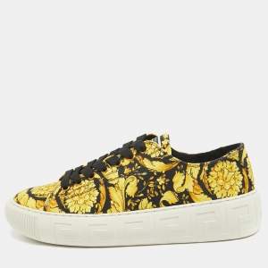Versace Yellow/Black Canvas Baroccoo Lace Up Sneakers Size 40