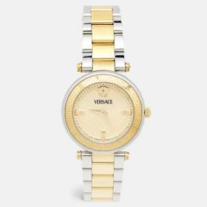 Versace Champagne Two Tone Stainless Steel Reve VE8B Women's Wristwatch 35 mm 