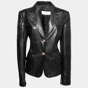 Versace Signature Black Leather Single Breasted Blazer L