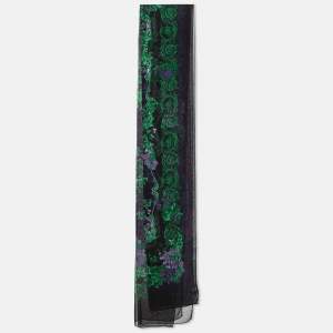 Versace Black & Purple Floral Print Silk Stole