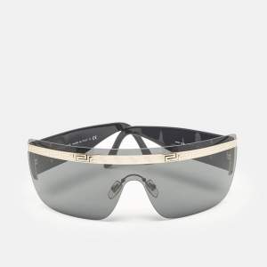 Pre Owned Versace Black/Gold Medusa Mask Shield Sunglasses