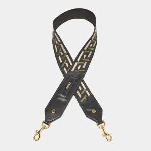 Versace Black Canvas and Leather La Greca Signature Shoulder Bag Strap