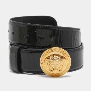 Versace Black Patent Leather Medusa Head Buckle Belt 85CM