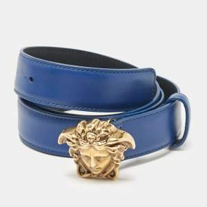 Versace Blue Leather Medusa Head Buckle Belt