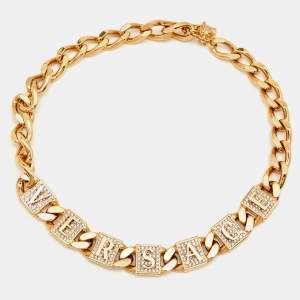 Pre Owned Versace Medusa Crystals Gold Tone Necklace