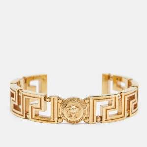 Versace Greca Gold Tone Open Cuff Bracelet S