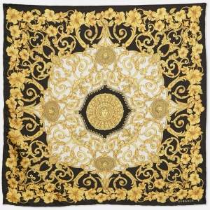 Versace Black/White Baroque Print Silk Head Scarf 
