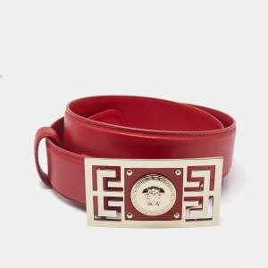 Versace Red Leather Medusa Square Buckle Belt 85CM
