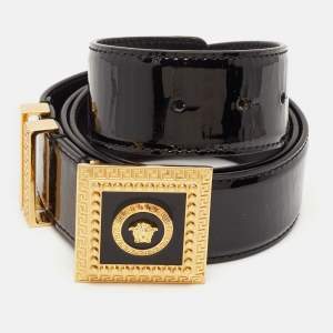 Versace Black Patent Leather Medusa Square Buckle Belt 85 CM