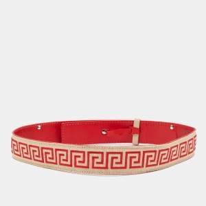 Versace Beige/Red Canvas and Leather Belt 75 CM