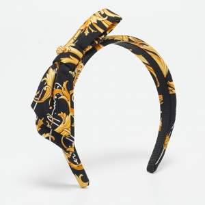 Versace Black/Yellow Barocco Silk Bow Headband One Size