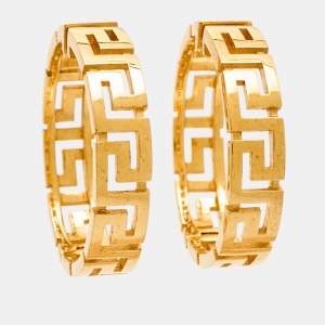 Versace Greca Gold Tone Hoop Earrings