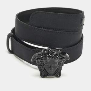 Versace Black Leather Medusa Slim Belt 