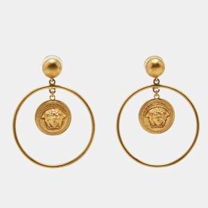 Versace Medusa Head Gold Tone Large Hoop Earrings
