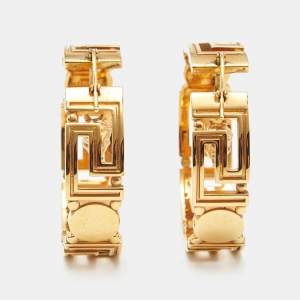 Pre Owned Versace Medusa Greca Gold Tone Hoop Earrings