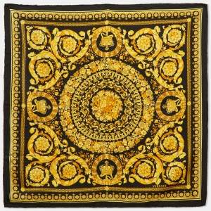 Pre Owned Versace Black/Gold Baroque Print Silk Square Scarf