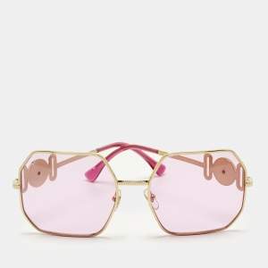 Pre Owned Versace Pink/Gold Tone Medusa Square Sunglasses