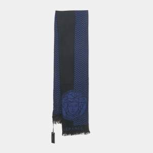 مملوكة مسبقًا Versace Blue/Black Jacquard Wool Stole 