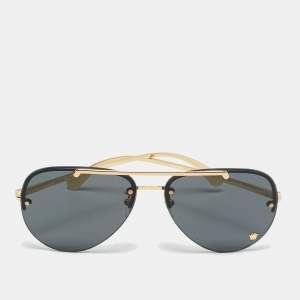 مملوكة مسبقًا Versace Black/Gold Tone MOD 2231 Medusa Aviator Sunglasses