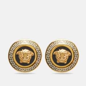 Pre Owned Versace Medusa Enamel Gold Tone Earrings
