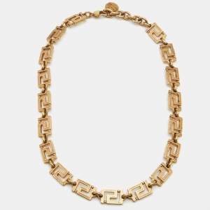 Pre Owned Versace Greca Gold Tone Necklace