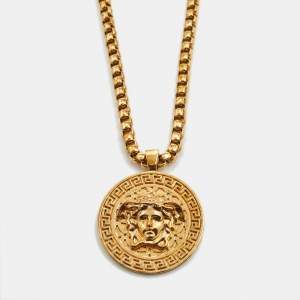 Pre Owned Versace Medusa Gold Tone Long Necklace