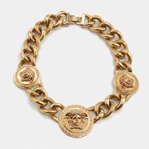 Pre Owned Versace Medusa Gold Tone Chain Neckalce