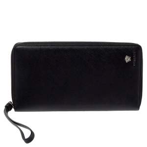Versace Black Saffiano Leather Medusa Wallet Organizer