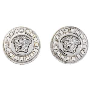 Pre Owned Versace Medusa Crystal Silver Tone Stud Earrings