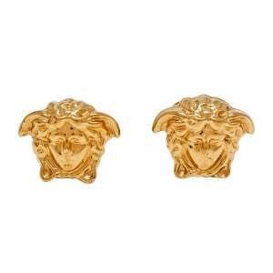 Versace Gold Tone Medusa Motif Stud Earrings