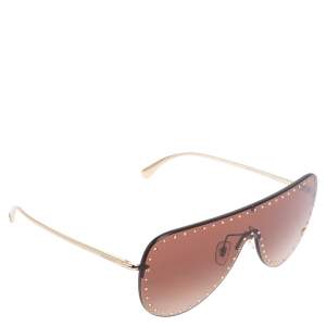 Versace Gold Tone Crystals/ Brown Gradient 2230-B Shield Sunglasses