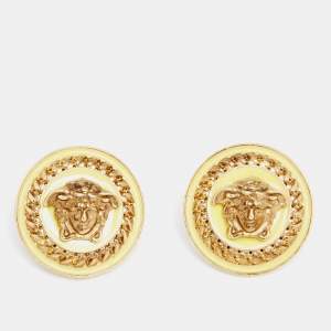 Versace Gold Tone Medusa Enamel Gold Tone Metal Stud Earrings