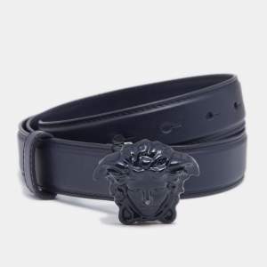 Versace Blue Leather Medusa Buckle Belt 80 CM
