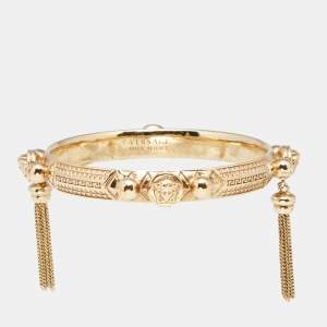 Versace Gold Tone Medusa Tassel Charm Bangle Bracelet
