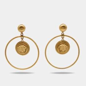 Versace Medusa Gold Tone Hoop Earrings