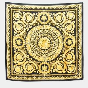 Versace Black Baroque Print Silk Scarf