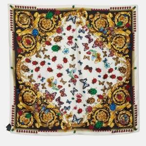 Versace White Butterfly and Ladybird Print Silk Scarf