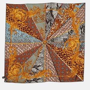 Versace Gold Multi Motif Print Silk Scarf