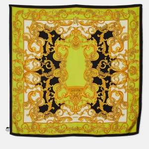 Versace Green Barocco Chaos Couture Print Silk Scarf