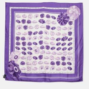 Versace Purple Flower Print Silk Scarf