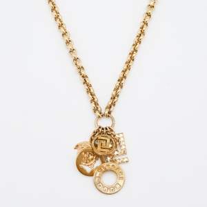 Versace Medusa Gold Tone Multi Charm Pendant Necklace